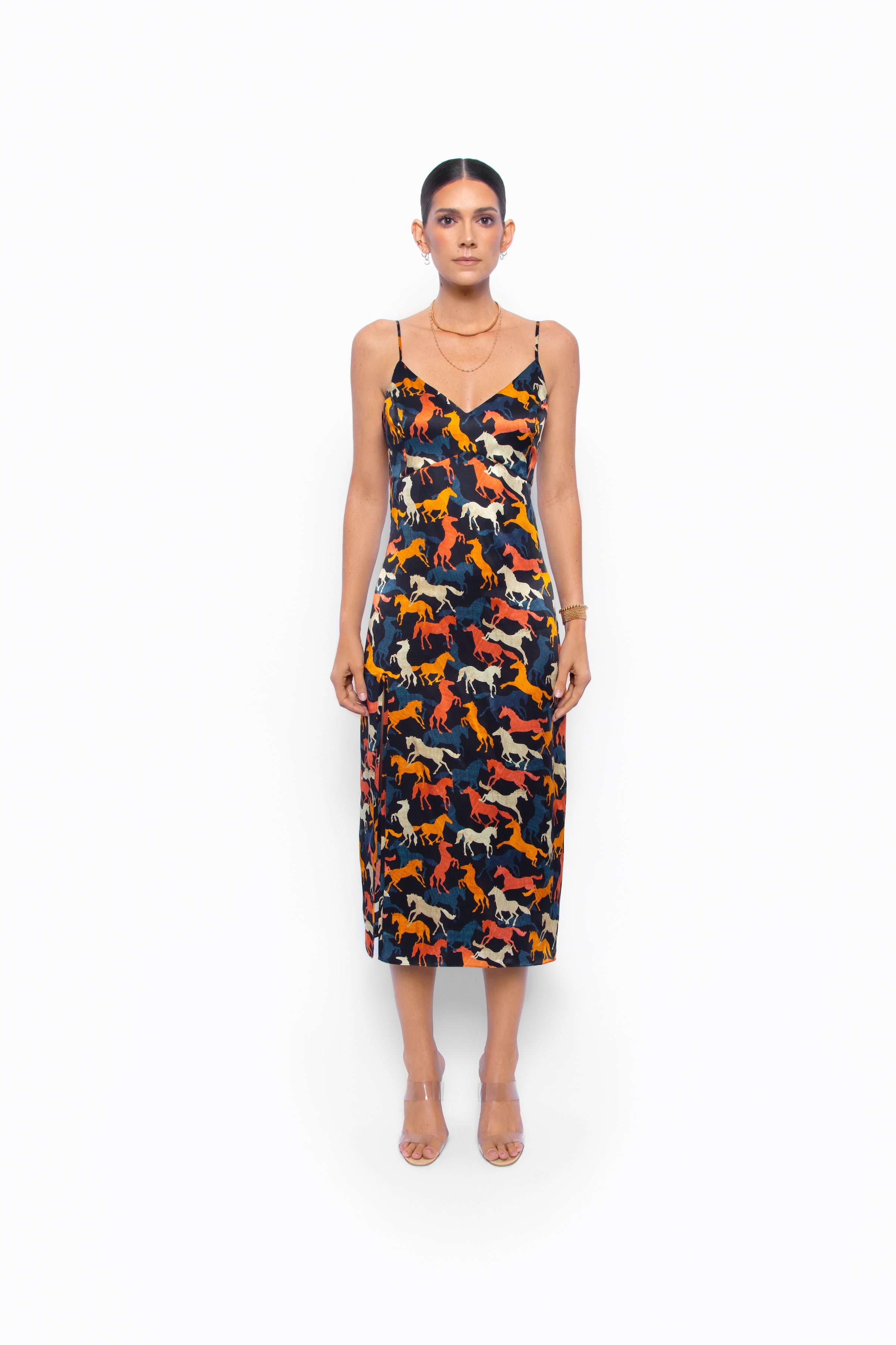 Byrdie Slip Dress Silk Charmeuse Wild Horses Print