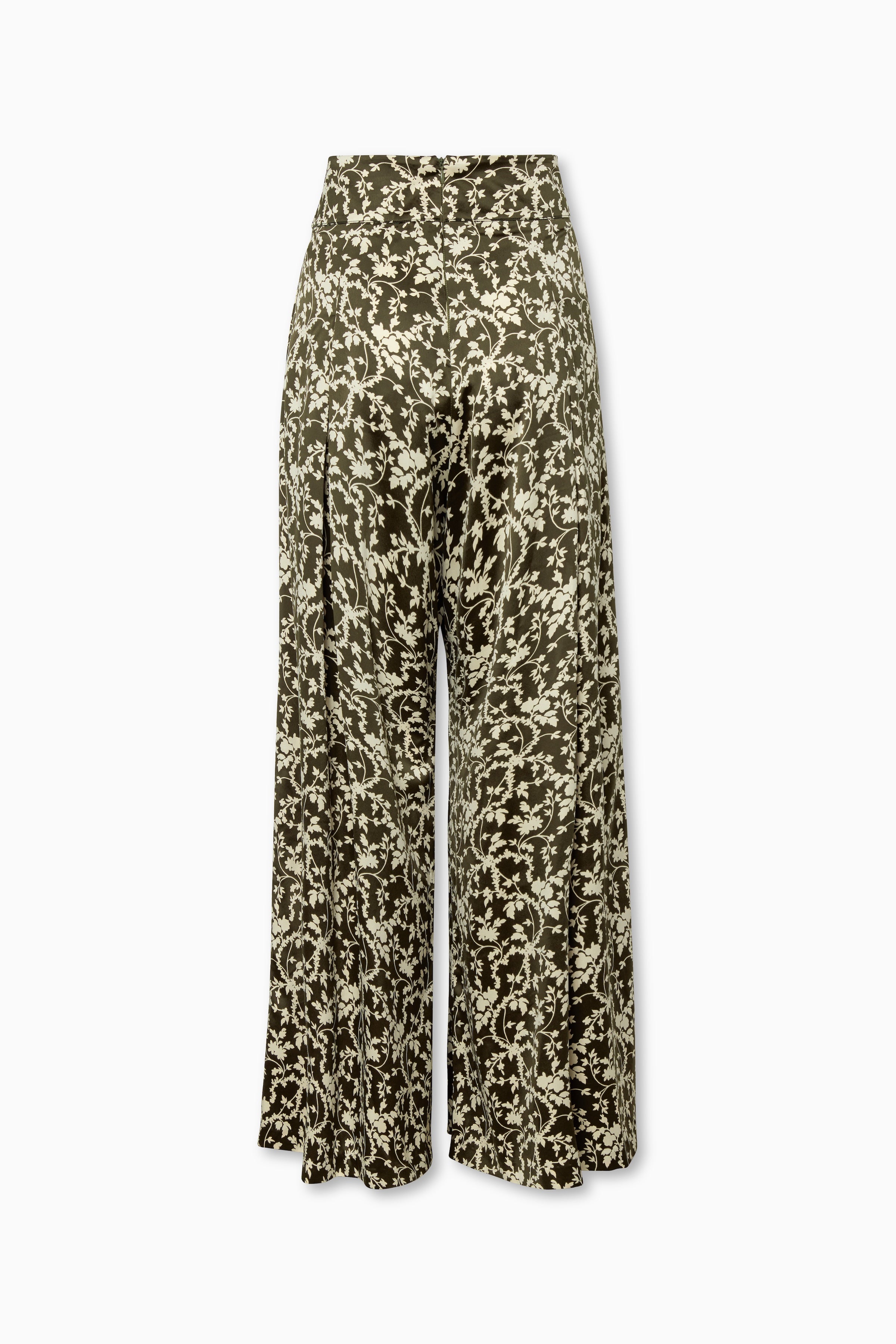 Maria Wide Leg Pants in Olive Leaves