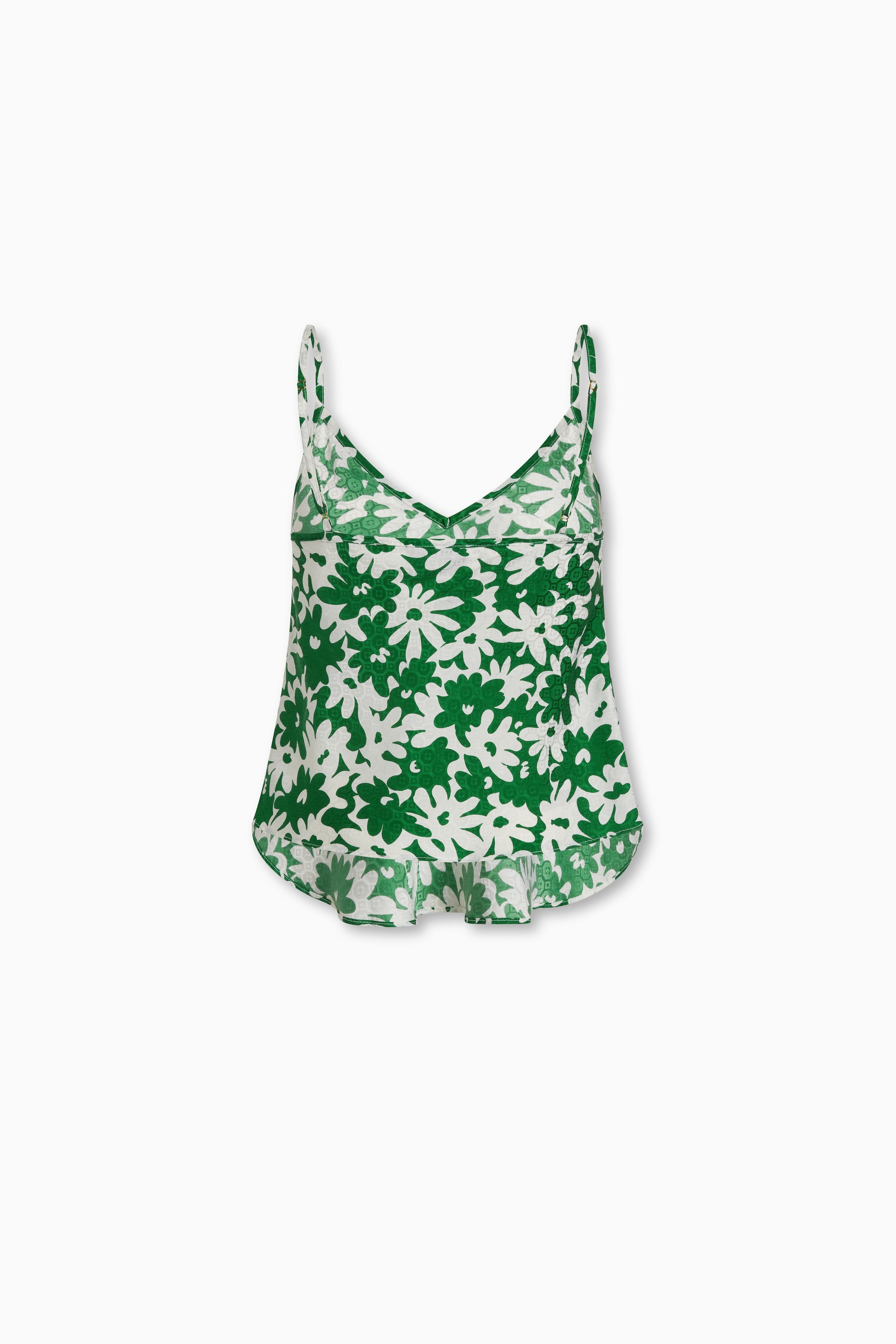Jess Cami Green Daisy Silk Crepe De Chine