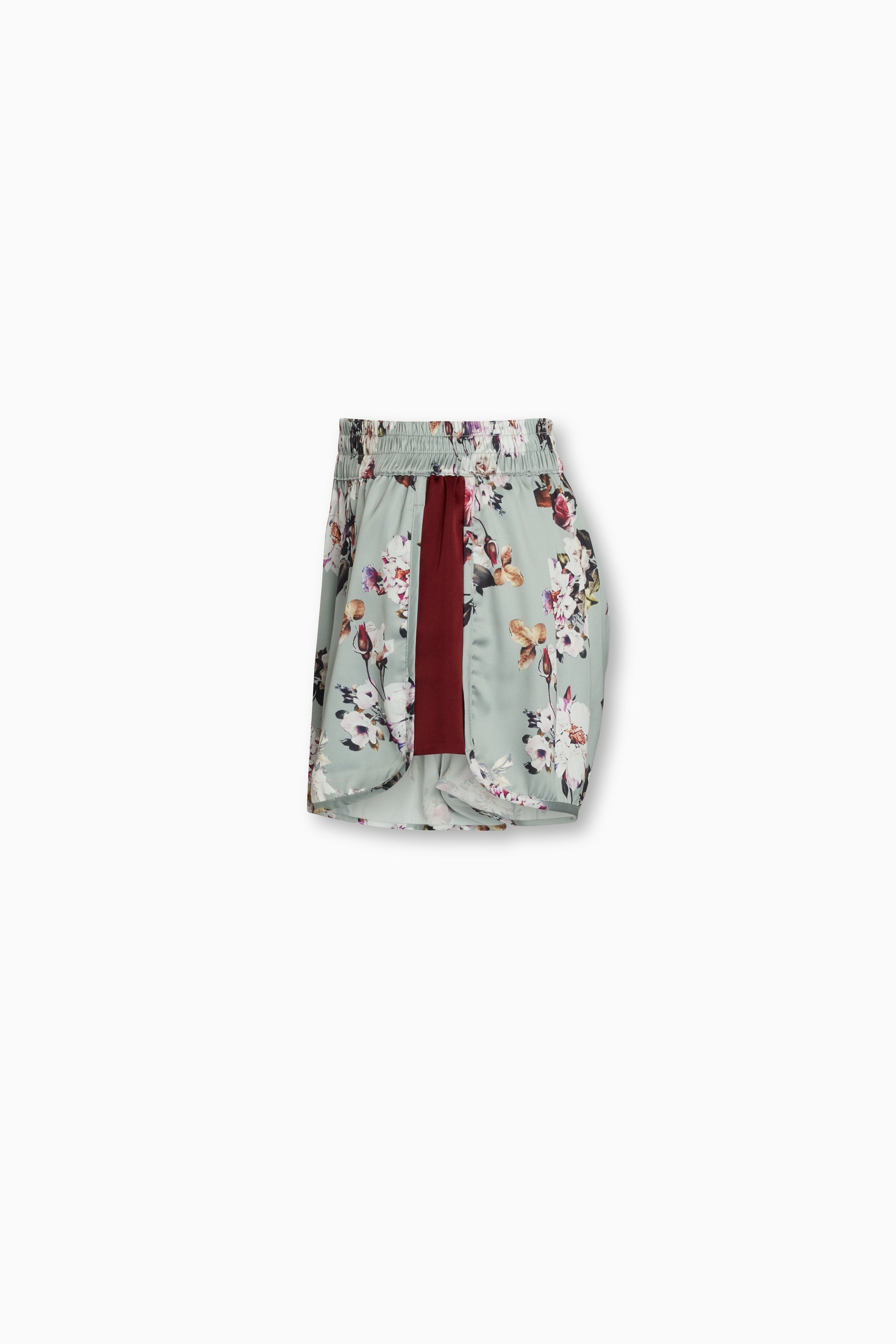 Vivi Shorts Silver Rose with Burgundy Contrast Panel Side Pockets 100% Satin Poly
