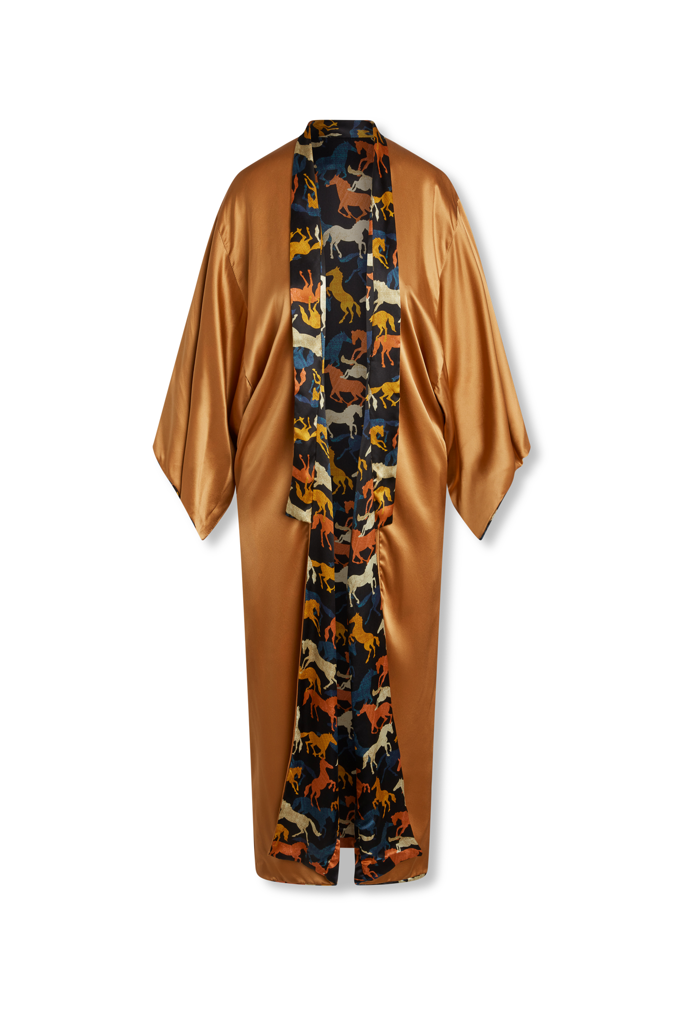 Tracy James Sally Reversible Kimono Wild Horses and Copper Silk Charmeuse One Size