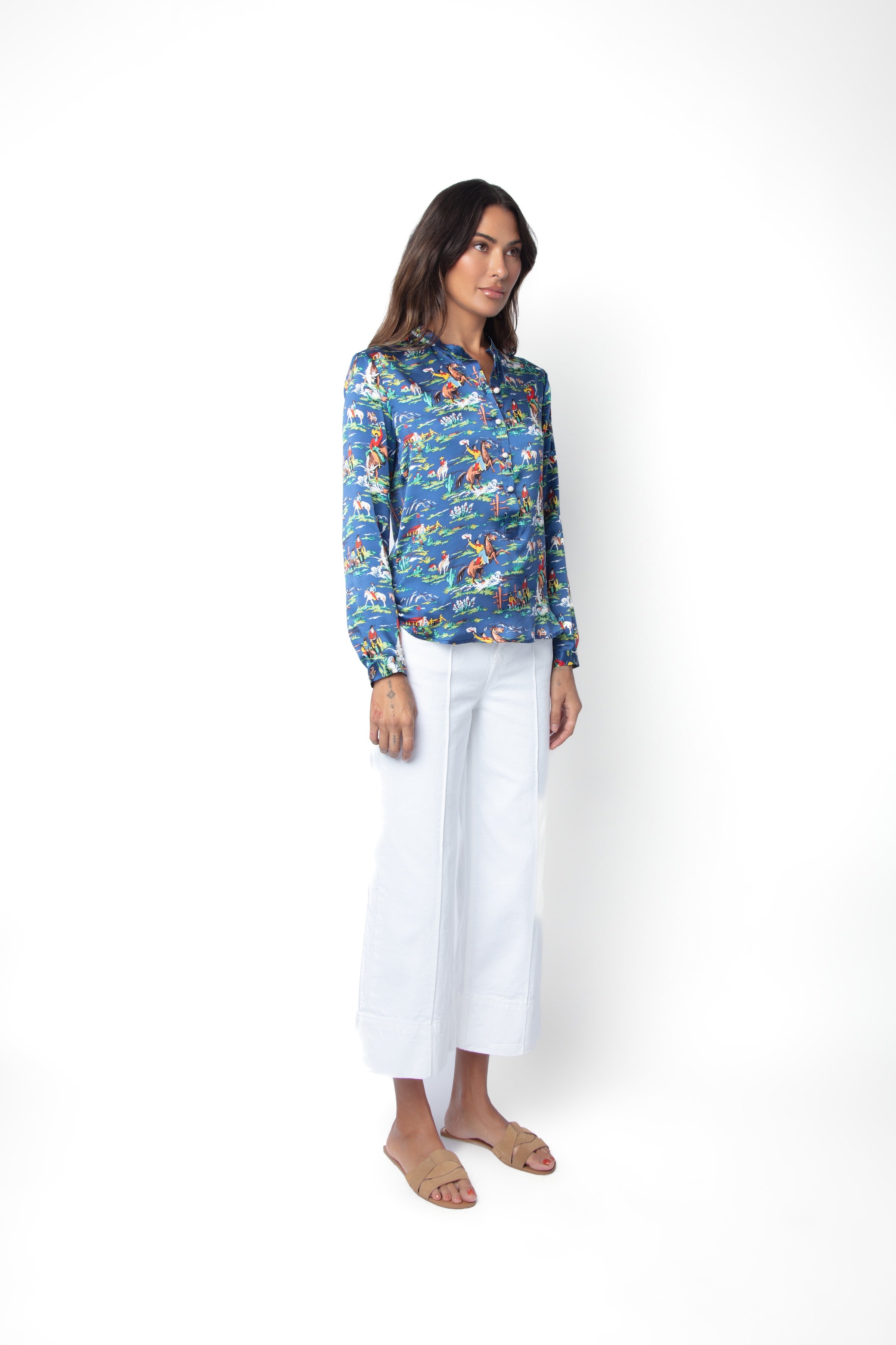 S4T150BLU JamieBlouseb Silk Charmeuse in Ranch Hands Blue