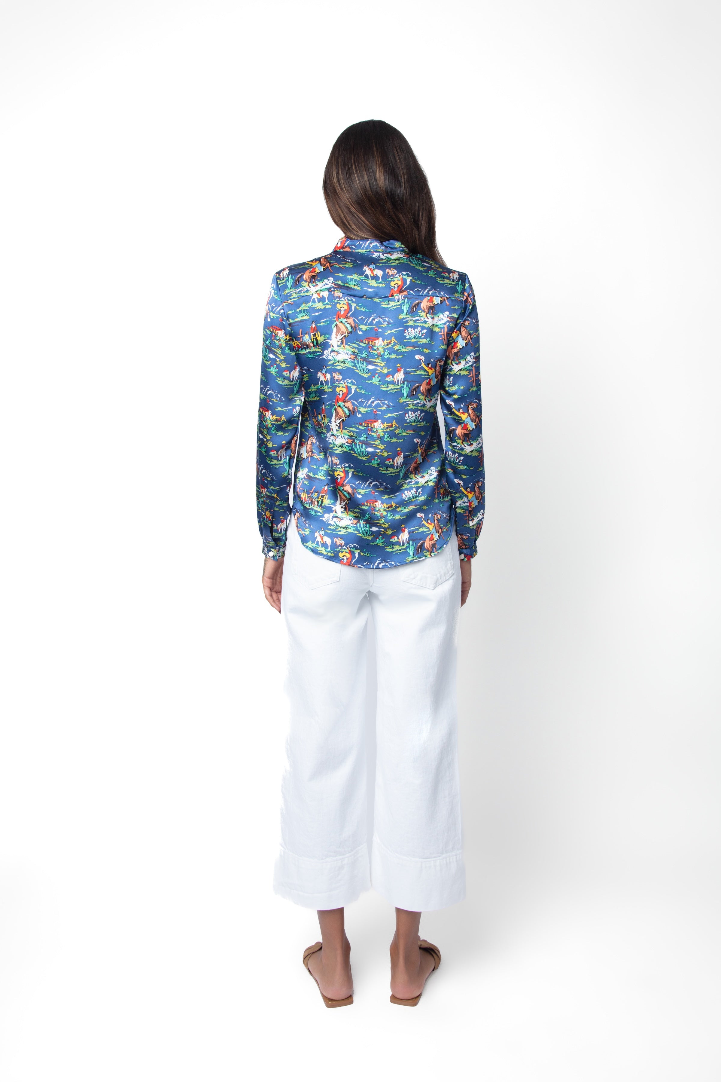 S4T150BLU JamieBlouseb Silk Charmeuse in Ranch Hands Blue