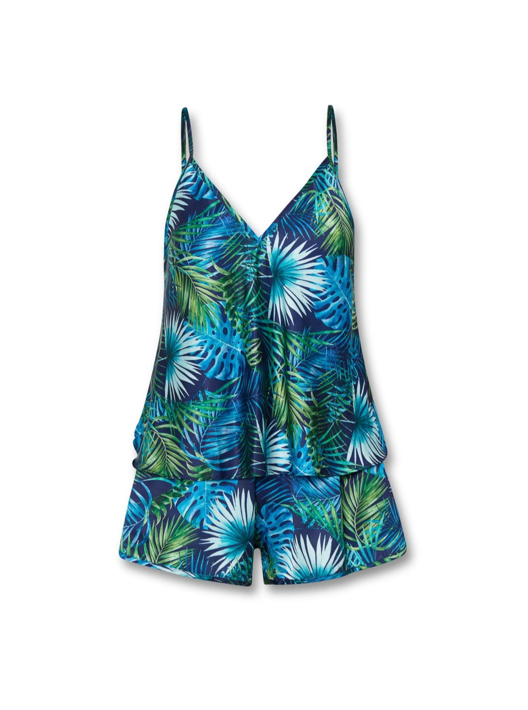 Jess Cami and Vivi Shorts in Navy Palm Satin Poly