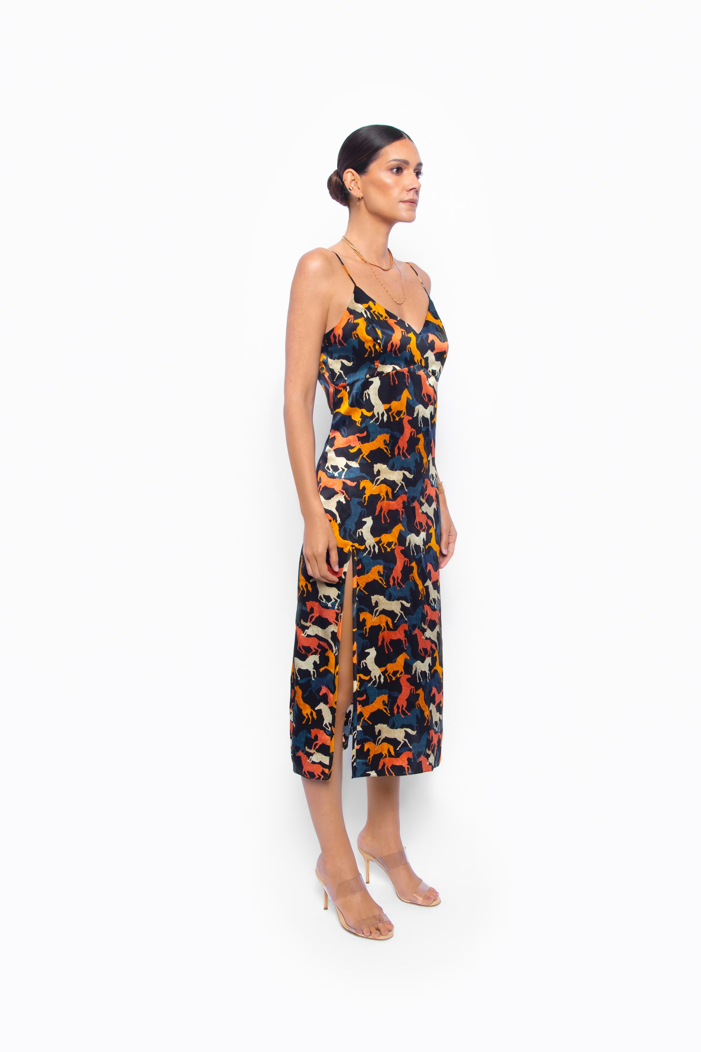 Byrdie Slip Dress Silk Charmeuse Wild Horses Print