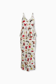 Bella Midi Silk Skirt  + Jess Silk Cami in White Butterflies