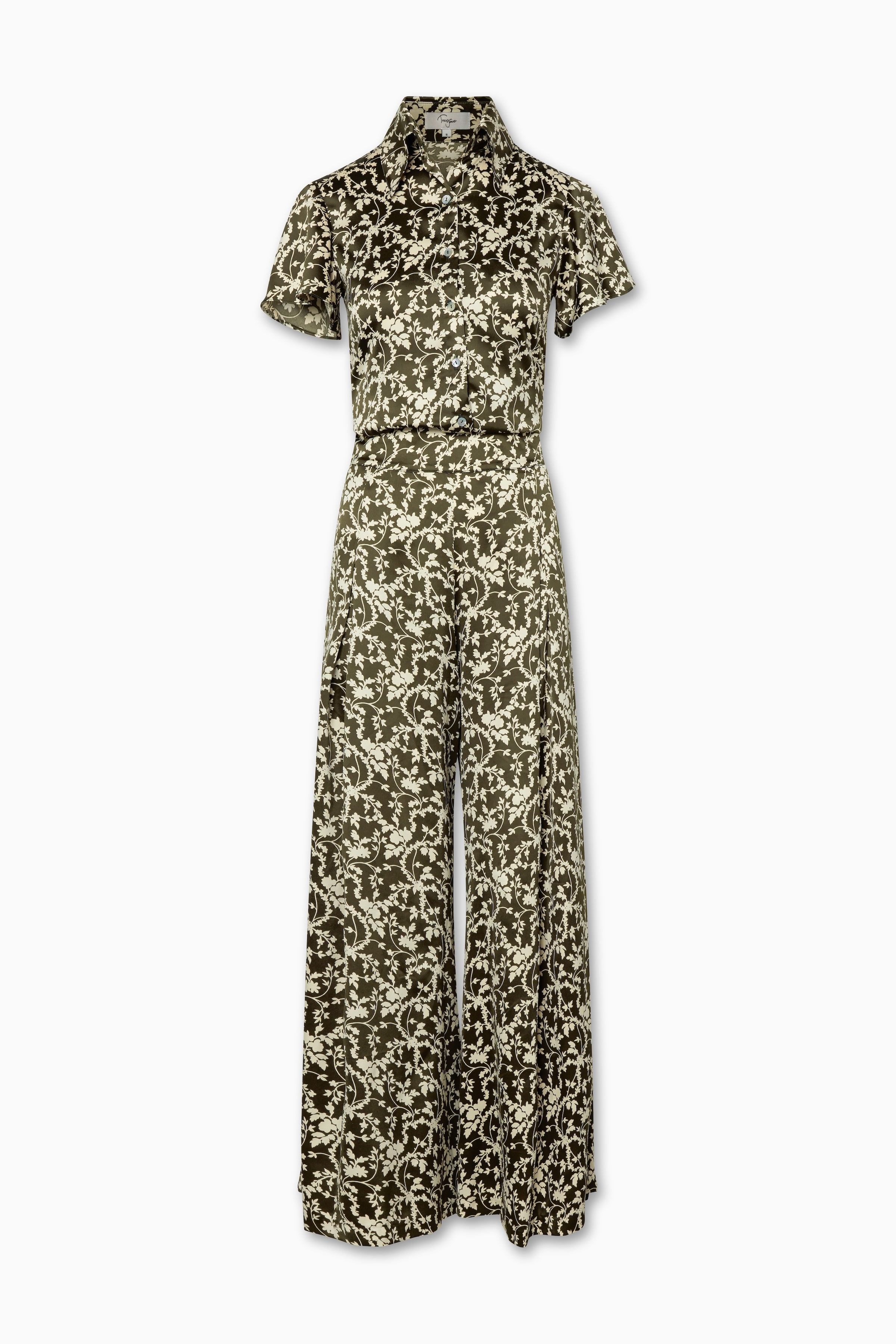 Maria Wide Leg Pants with Charlene Blouse in Olive Leaves