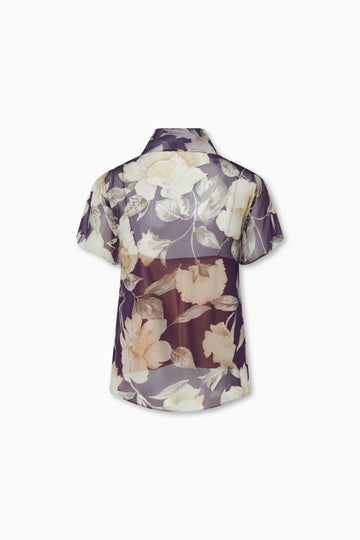 Charlene Violet Floral Silk Chiffon blouse with inner camisole in silk charmeuse