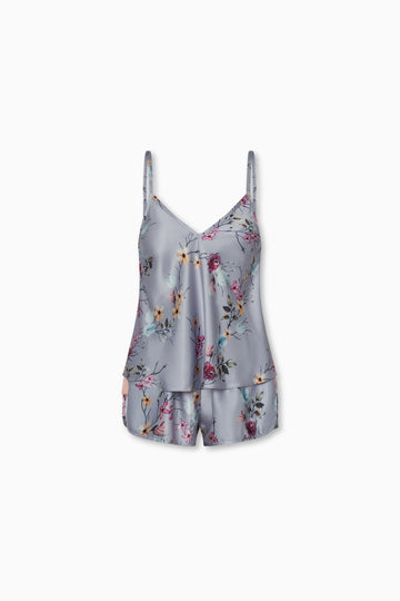 Vivi Shorts in Lavender Blossom with Contrast Side Panel and matching Jess Cami in Doll Satin Poly