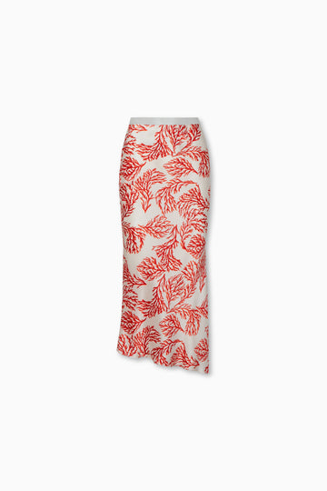 Bella Skirt in White Coral Silk Charmeuse
