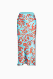 Bella Skirt in Turquoise Coral 100% Silk Charmeuse with high side leg split