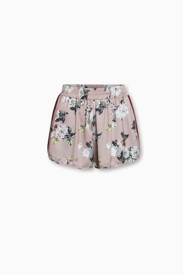 Vivi Shorts with Burgundy Contrast Panel and Side Pockets in Dusty Rose 100% Satin Poly