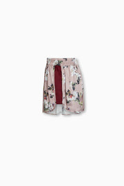 Vivi Shorts with Burgundy Contrast Panel and Side Pockets in Dusty Rose 100% Satin Poly