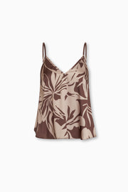 Jess Cami in Brown Hibiscus 100% Satin Poly