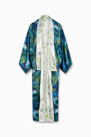 Sally Reversible Kimono in Navy Palm/Banana Lime Doll Satin