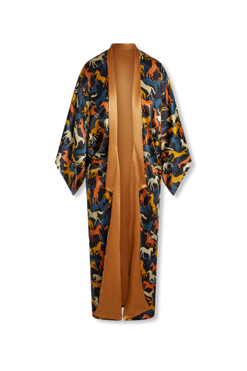 Tracy James Sally Reversible Kimono Wild Horses and Copper Silk Charmeuse One Size