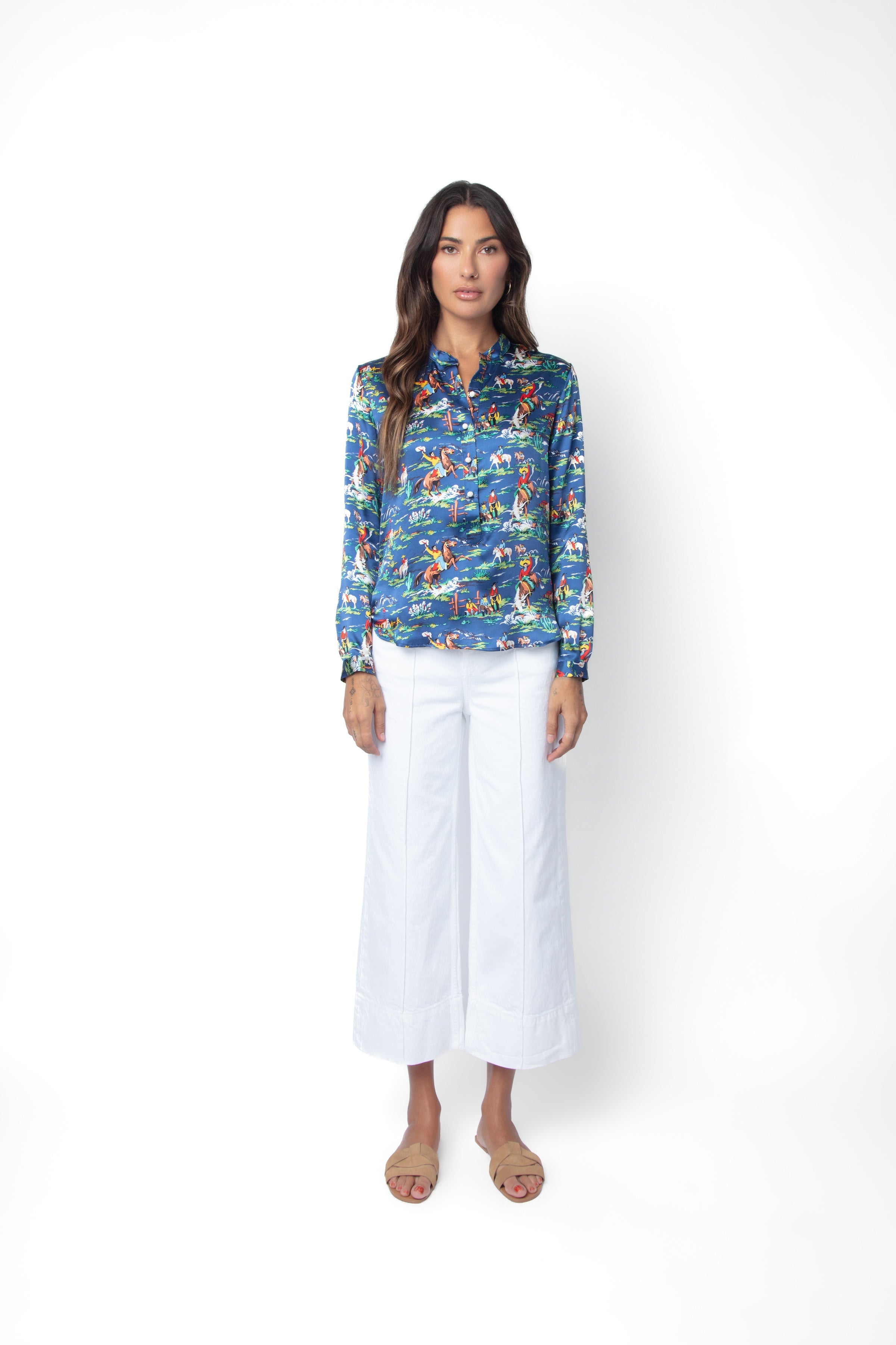 S4T150BLU JamieBlouseb Silk Charmeuse in Ranch Hands Blue