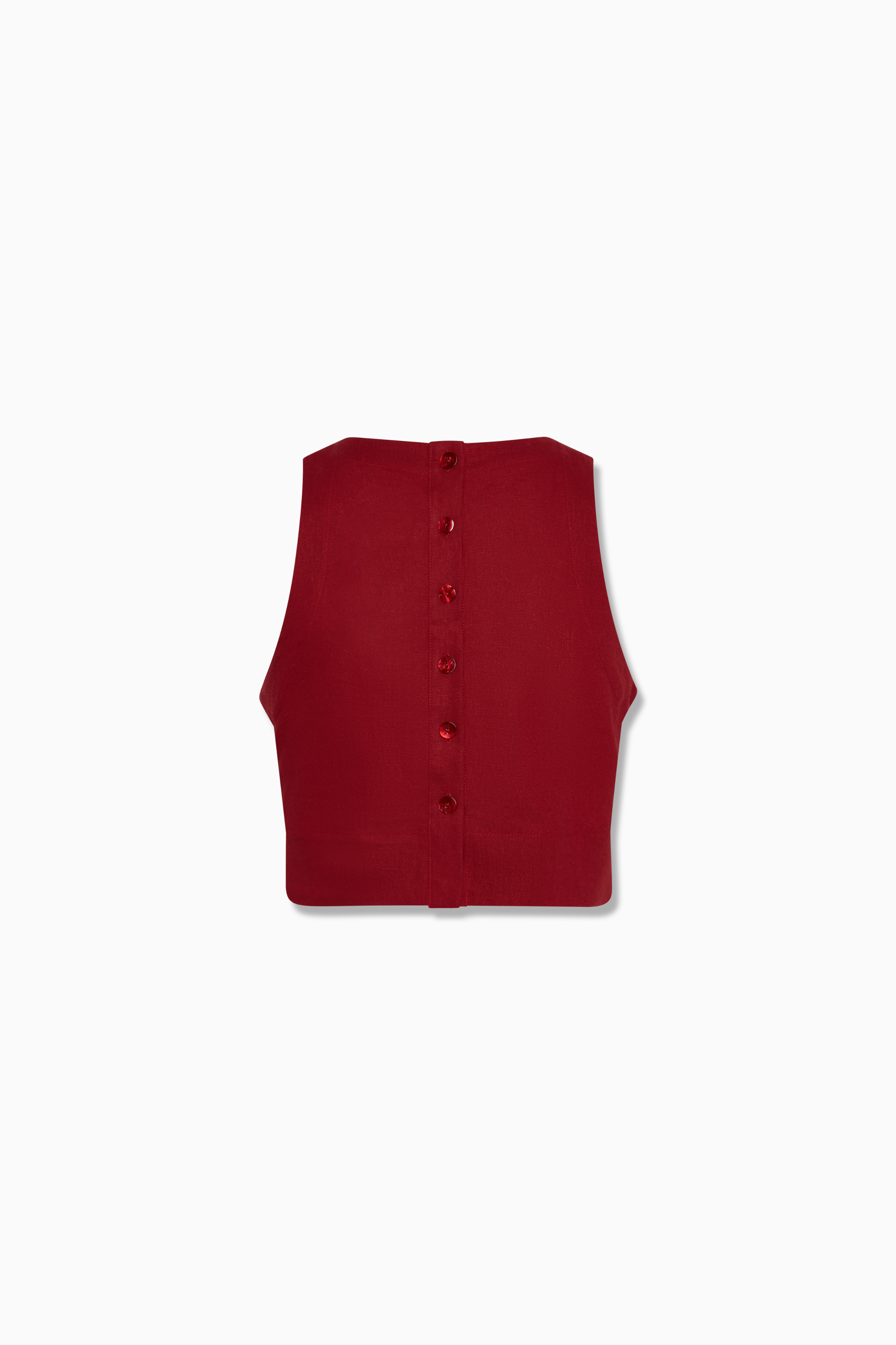 Zoe Sleeveless Tank Linen Rayon in Cabernet Buttons Down Back