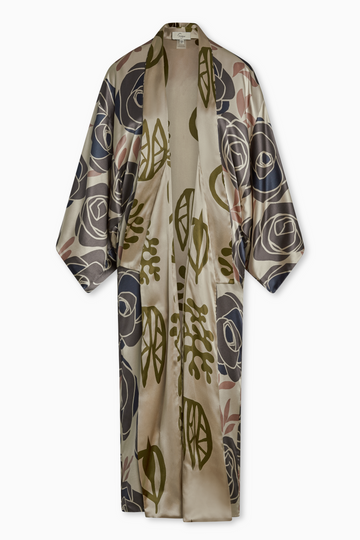 Sally Kimono Reversible Robe Abstract Roses