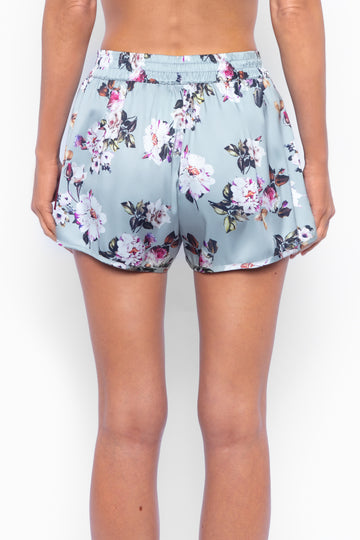 Vivi Shorts Silver Roses with side contrast Satin Poly