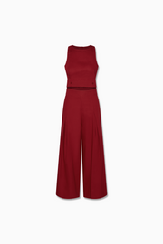 Maria Wide Leg Pants and Zoe Button Back Sleeveless Top Linen/Rayon in Cabernet