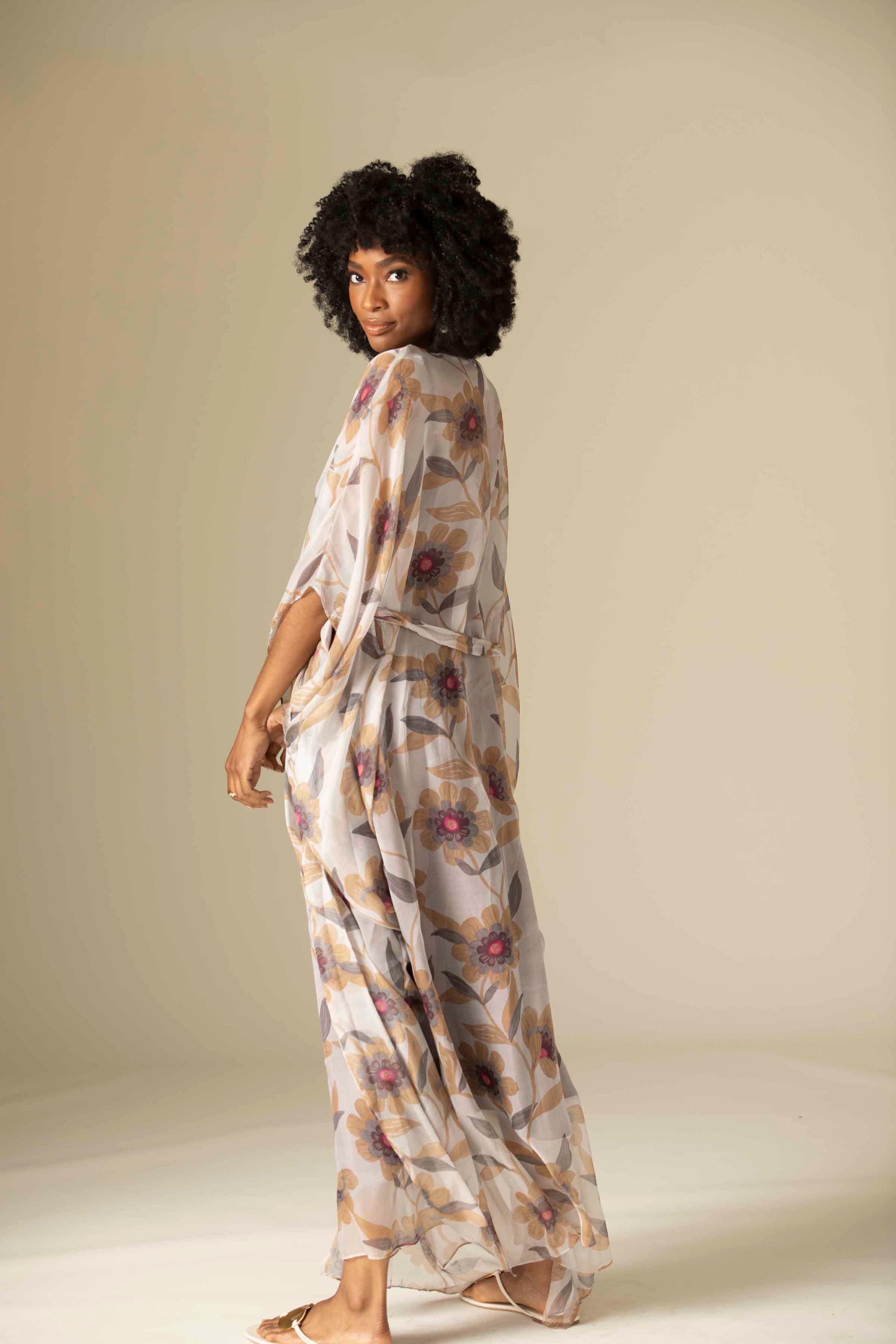 Rayni Duster with Belt in Desert Rose Silk Chiffon