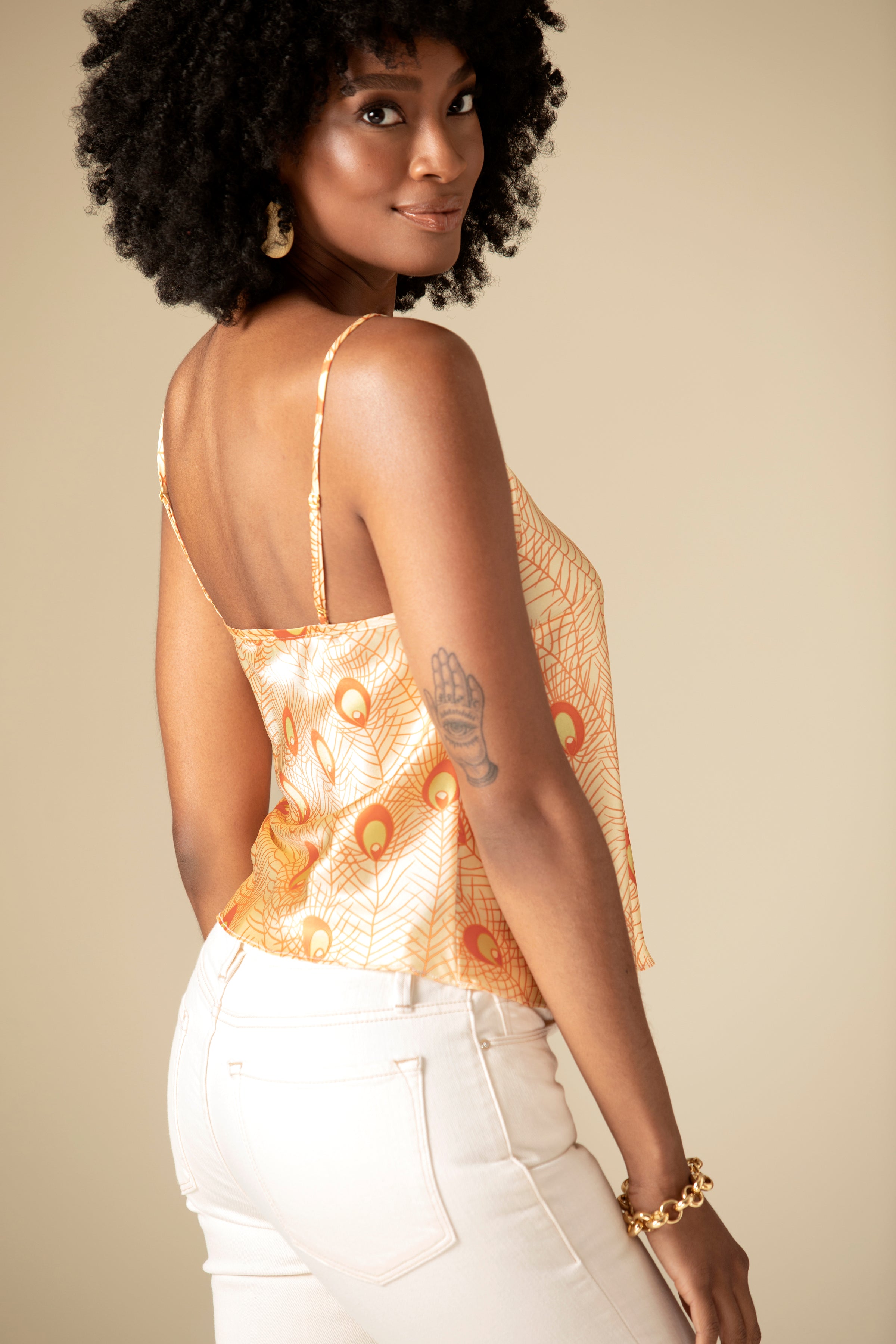 Jess Cami Yellow Peacock Stretch Silk Charmeuse