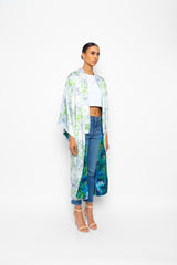 Sally Reversible Kimono Lime styled with tee and jeans