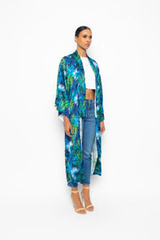     Sally Reversible Kimono Navy styled with tee and jeans